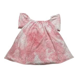 K & C Sz S Pink White Tie Dye Off Shoulder Short Sleeve Embroidered Cottagecore